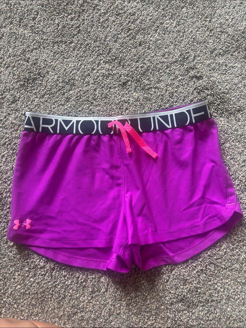 Under Armour Women’s Bright Purple Athletic Shorts with Pink Drawstring